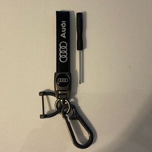 Audi key Fob Keychain in Black Leather with Logo NWT